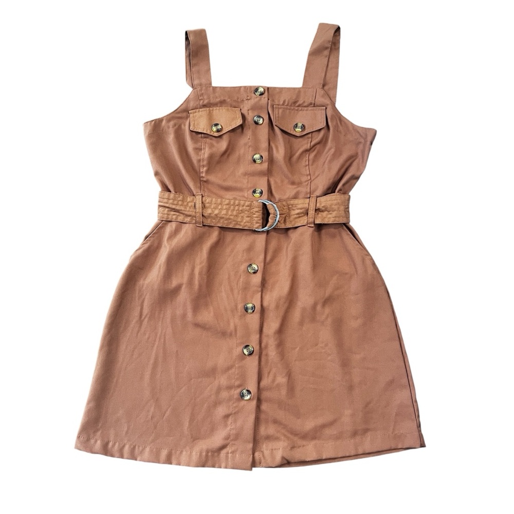 Brown Sleeveless Button Down Utility Dress